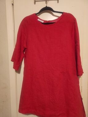 Bryan Walker Red Linen Tunic Dress Sz Small